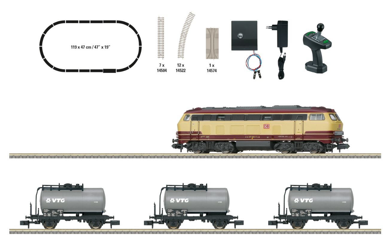 Minitrrix T11160 11160 N Startset Digital Freight Train With Class 217 Diesel Engine With TEE-Colors And 3 Freight Cars, Ep V DB