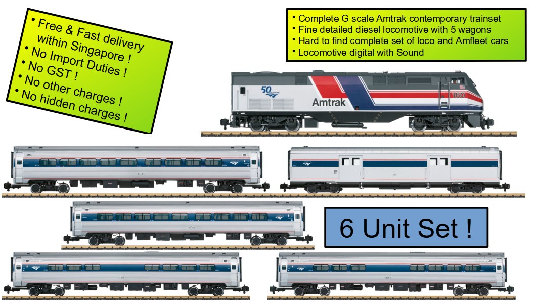 LGB L20493 20493 srbu G Trainset With Diesel Loco Class P42 And 5 Passenger Coaches, With DCC/Sound/Lights, Ep VI Amtrak USA +++ For pick up at shop only +++