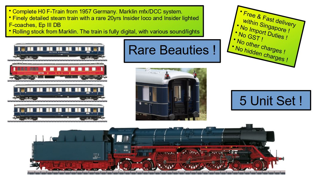 Marklin 039052bu 39052 srbu H0 AC3L Complete Passenger Train Set With Rare Blue Insider 20yrs Steam Engine Class 05 And F-Train Insider Set, mfx/DCC Sound, Ep III, DB Germany
