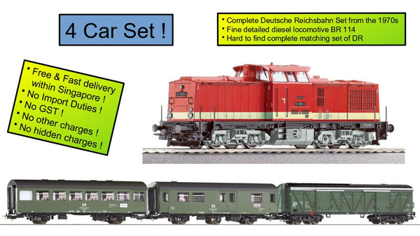 Roco 62810 srbu H0 Complete Trainset With Diesel Locomotive Class 114 And 3 Material Logistics Cars, Ep IV DR