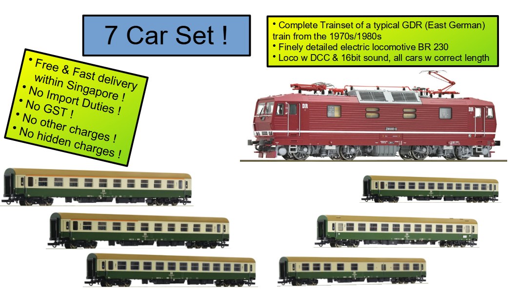 Roco 71220 srbu H0 Complete Trainset With Electric Engine BR 230 ‚Knödelpresse‘ And 6 Passenger Cars, Ep IV DR, DCC With new 16bit Sound