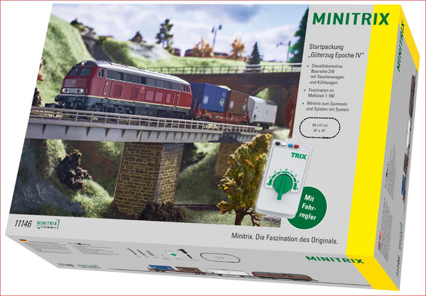 Minitrrix T11146 11146 N Startset Freight Train With Class 216 Diesel Engine, 2 Freight Cars, 900x470 mm, 35”x19“, Ep IV DB