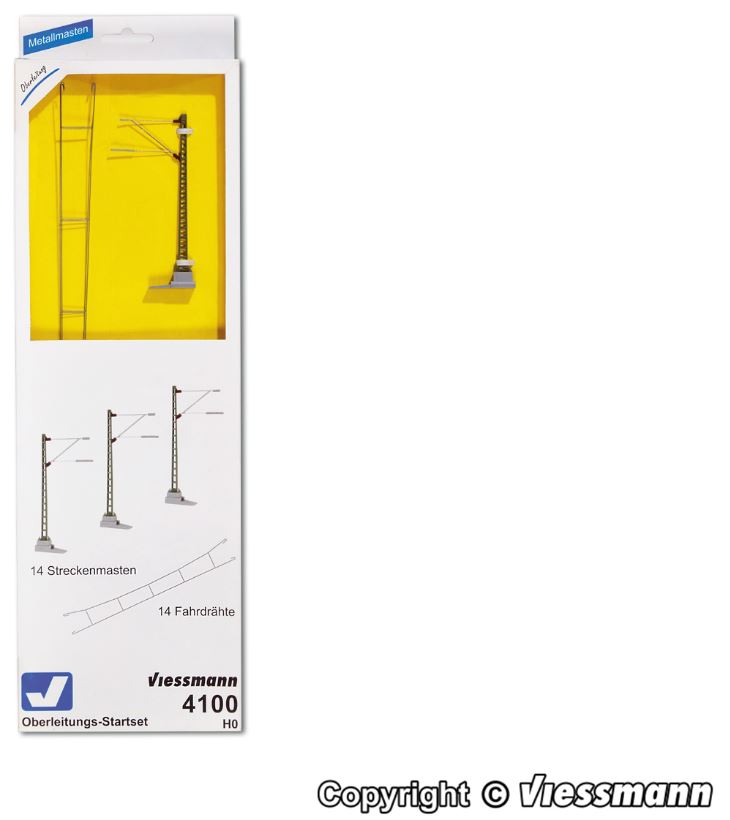 Viessmann 04100 4100 H0 Catenary, Startset With 14 Masts And 14 Wires, suitable for all H0 Tracks