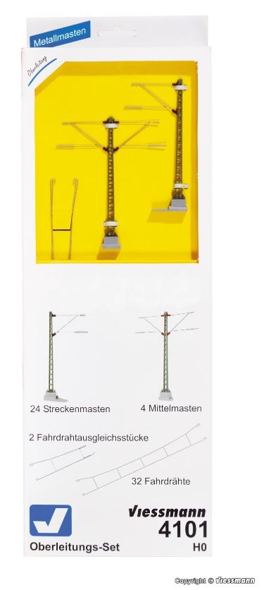 Viessmann 04101 4101 H0 Catenary, Startset ICE With 28 Masts And 34 Wires, suitable for all H0 Tracks