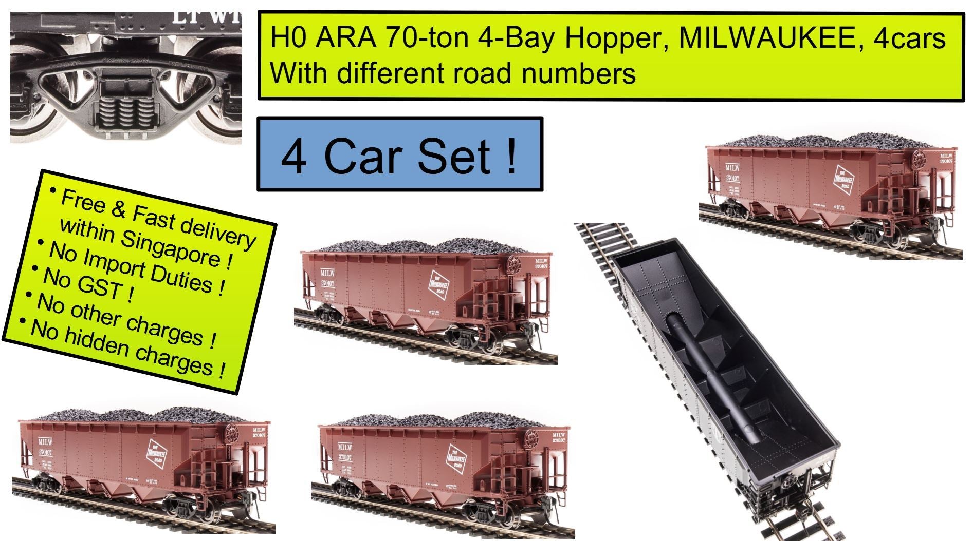 BLI 2773 H0 ARA 70-ton 4-Bay Hopper, MILWAUKEE C, 4cars