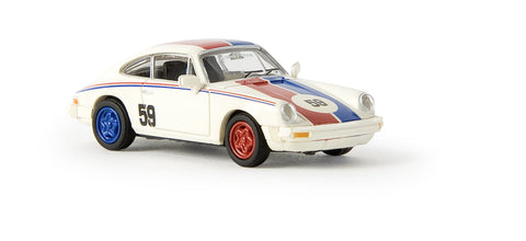 Brekina 16303 Porsche 911, No 59, White With Blue-Red Stripes