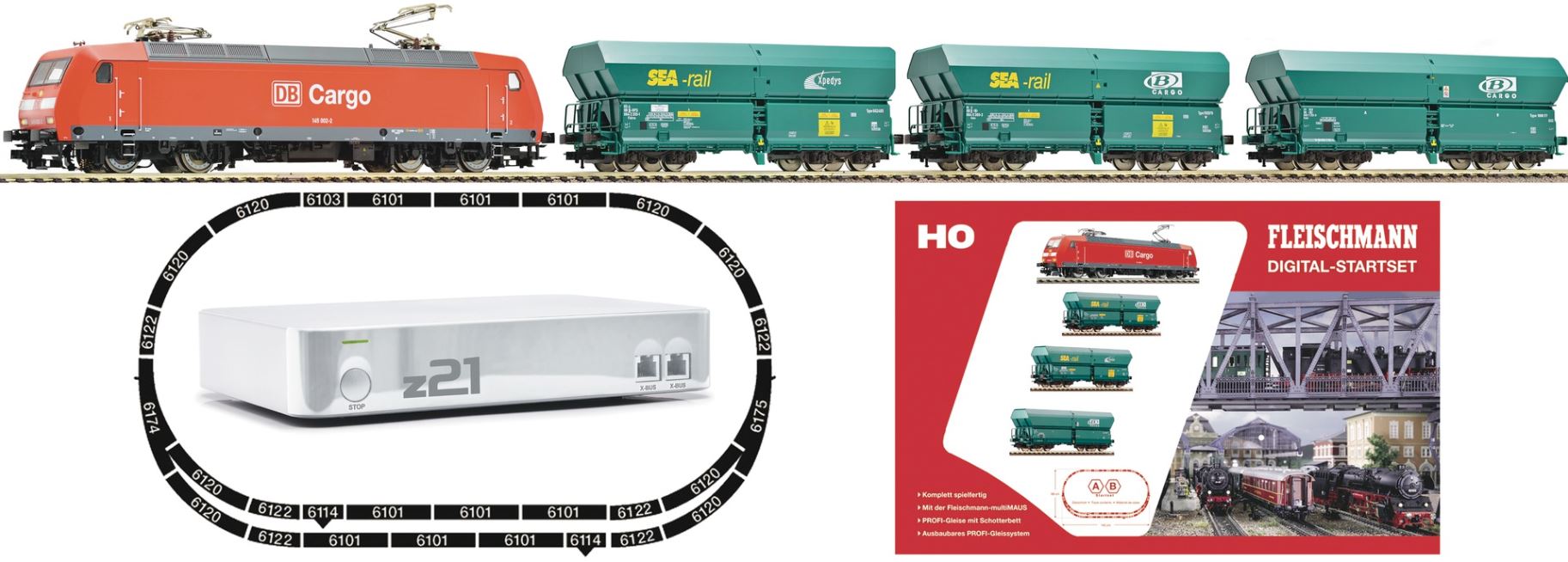 Fleischmann 631387 H0 Startset Freight Train Ep VI DB With BR145, Digital, 1450x810mm
