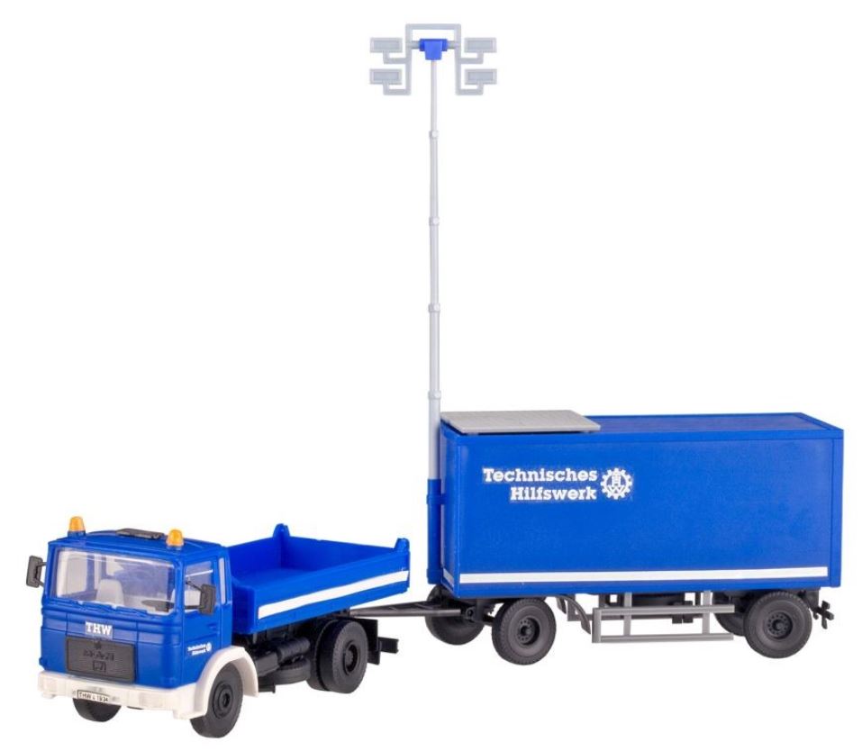 kibri 18462 H0 THW MB Truck With Floodlight Trailer