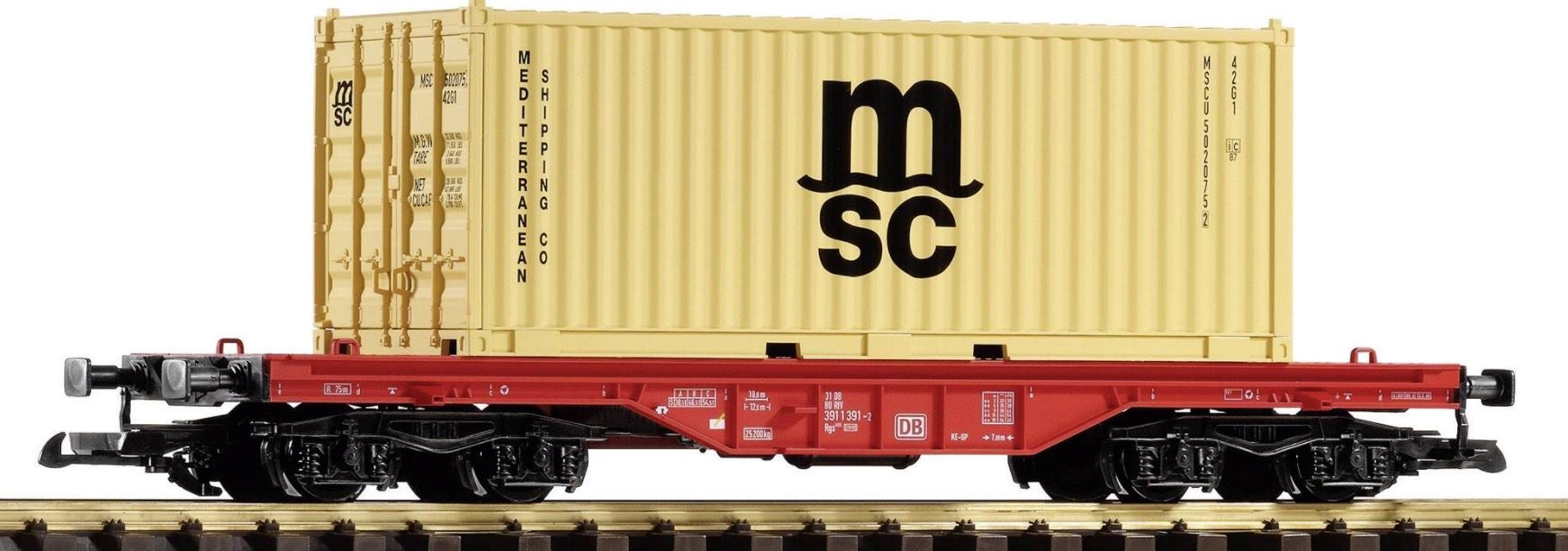 Piko 37719 G Flat Car With Container 20' 'MSC' DB AG, Ep VI