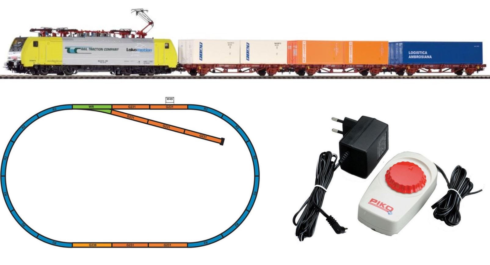 Piko 97916 H0 Startset Freight Train With Electric Locomotive Class 189 And 3 Container Cars, Ep VI RTC, 1700x1000 mm
