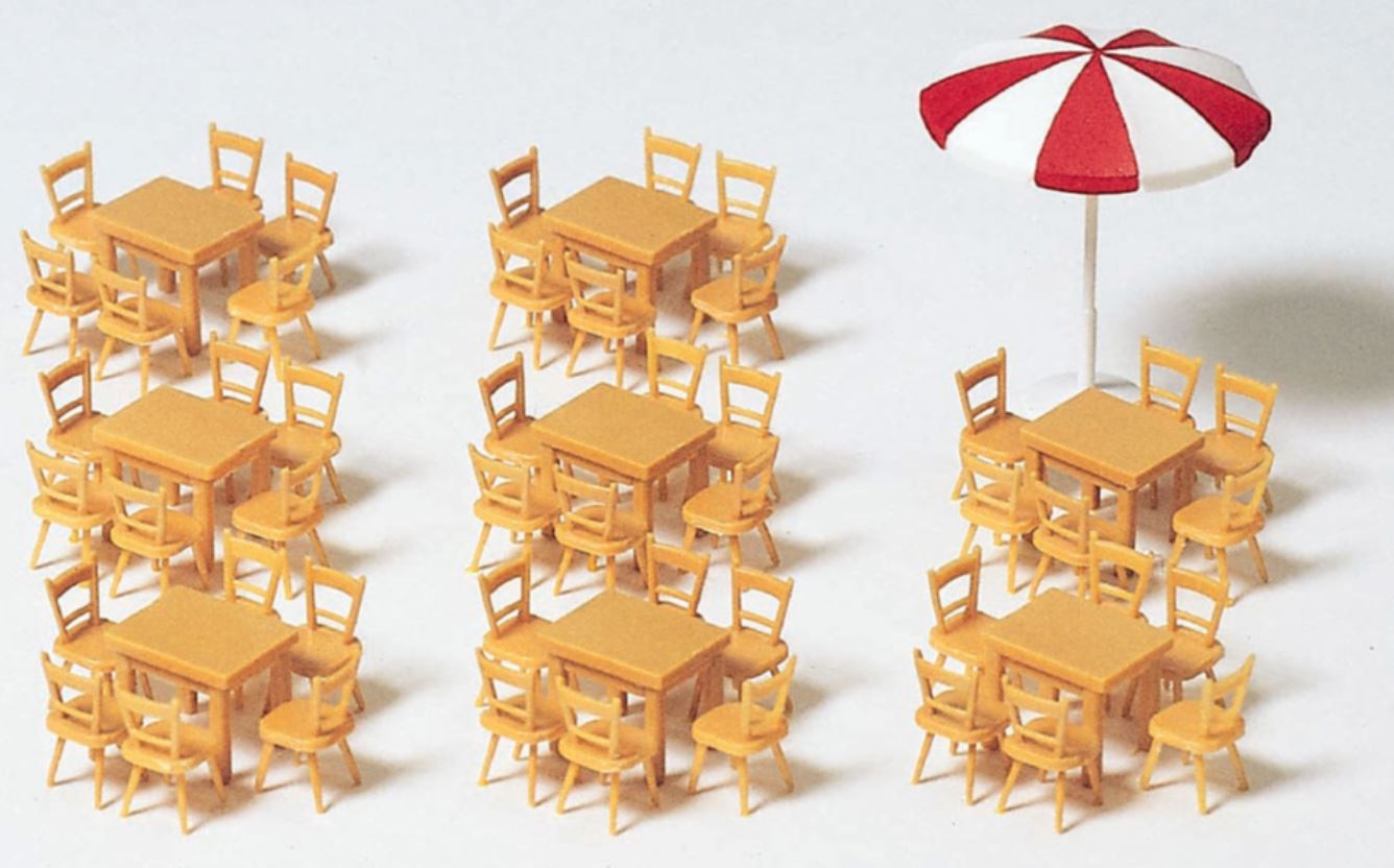 Preiser 17201 H0 8 Tables, 48 Chairs, 1 Umbella