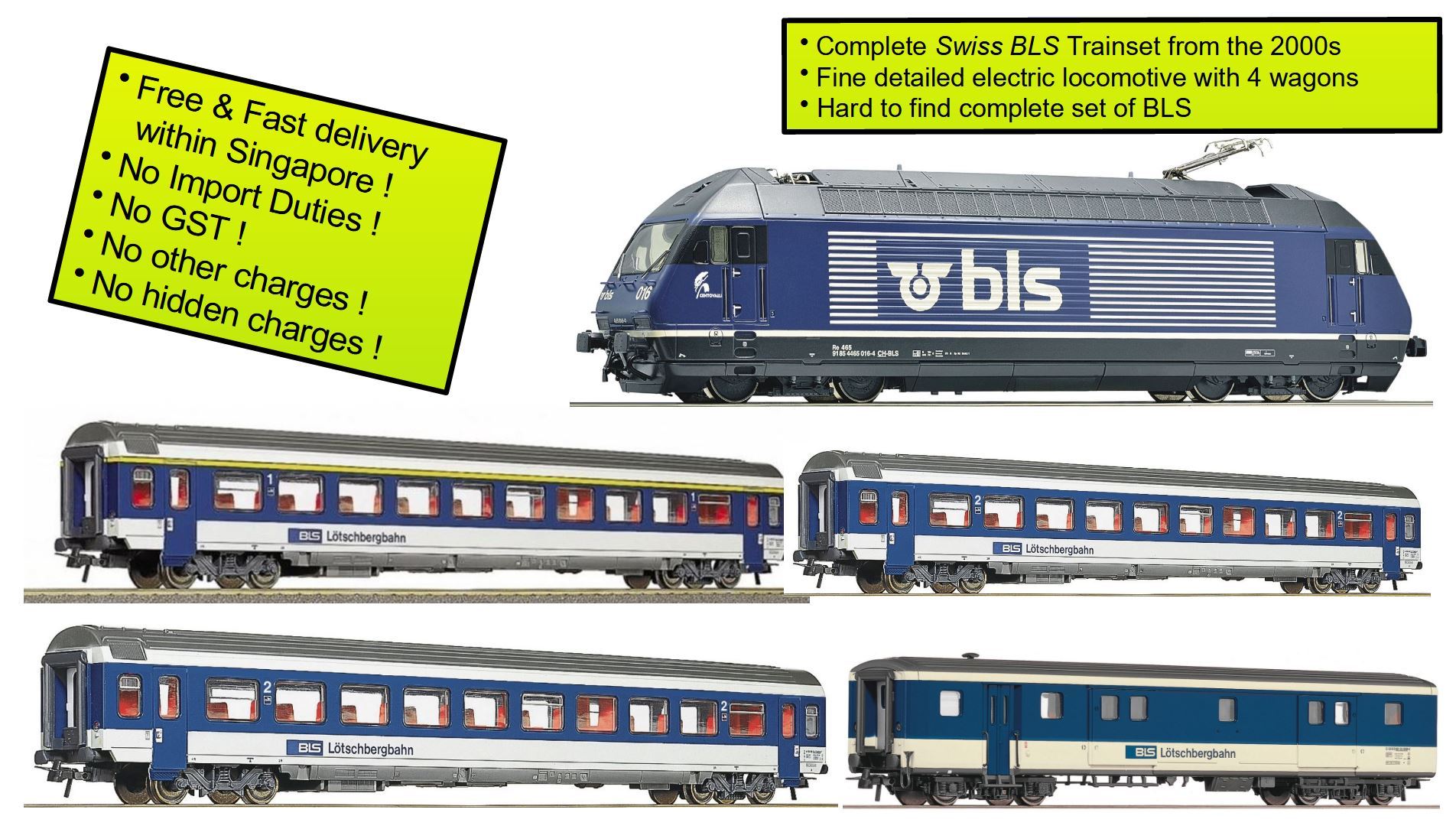 Roco 72397 srbu H0 Swiss Trainset With Locomotive And 4 Cars, Ep V 2000s, BLS