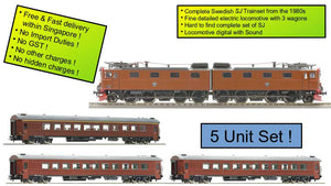 Roco 73869 srbu H0 Swedish Trainset With Electric Locomotive Class Dm And 3 Passenger Cars, Ep IV SJ, With Sound