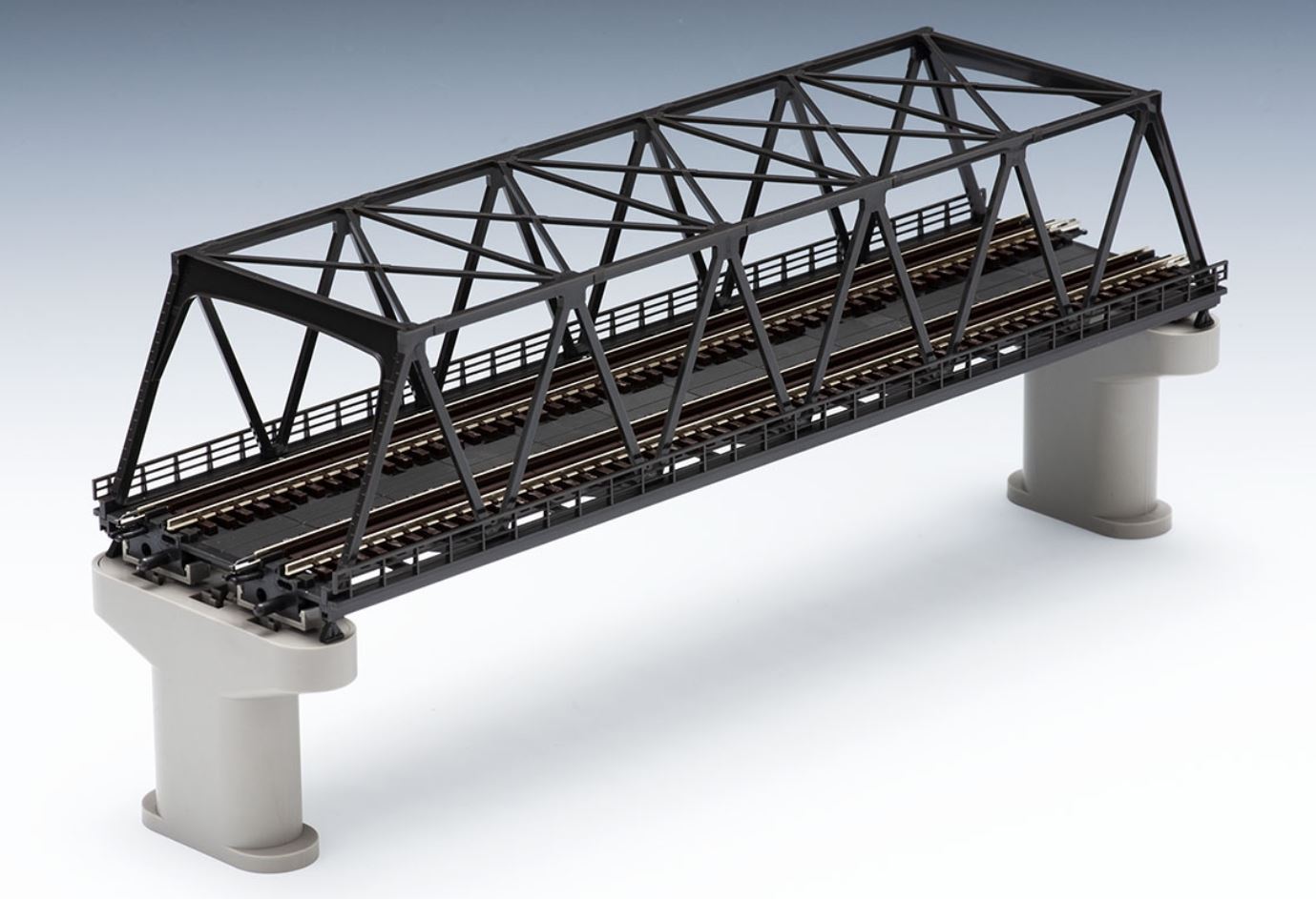 Tomix 03257 3257 N Tracks Bridges, Double Track Truss Bridge Dark Brown With 2 Concrete Piers